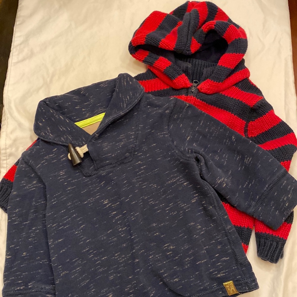 Bundle of two sweaters, hooded Gap and collared Oshkosh sweater. 18-24 and 2T